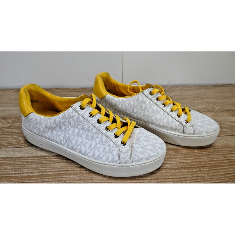 Michael Kors POPPY Monogram Lace-Up size 9M -White & Yellow - Picture 1 of 9